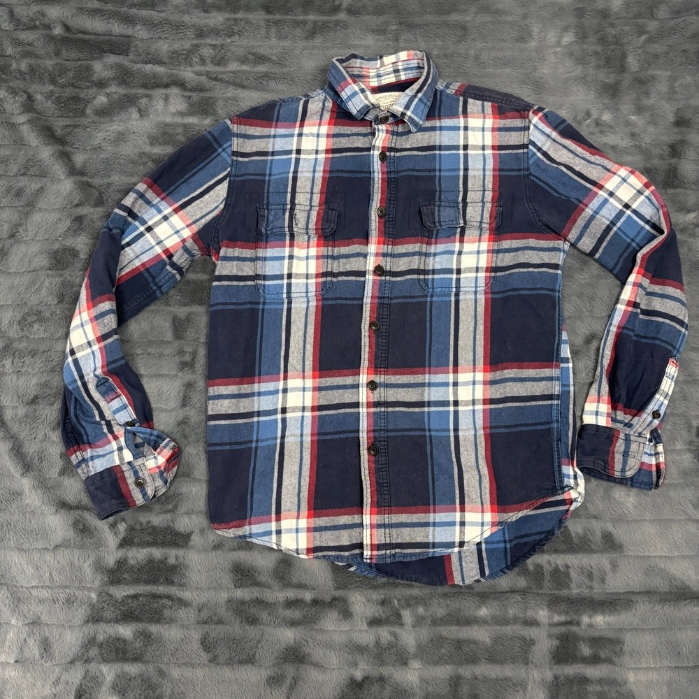 Aeropostale Mens Small Blue Red Plaid Flannel Long Sleeve Button Down Shirt S